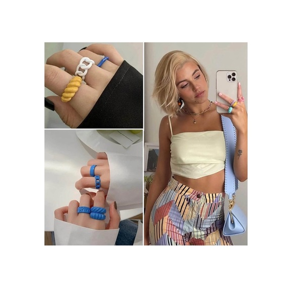 Colorful Acrylic Resin Chunky Rings, Set of 8 - Picture 7 of 7